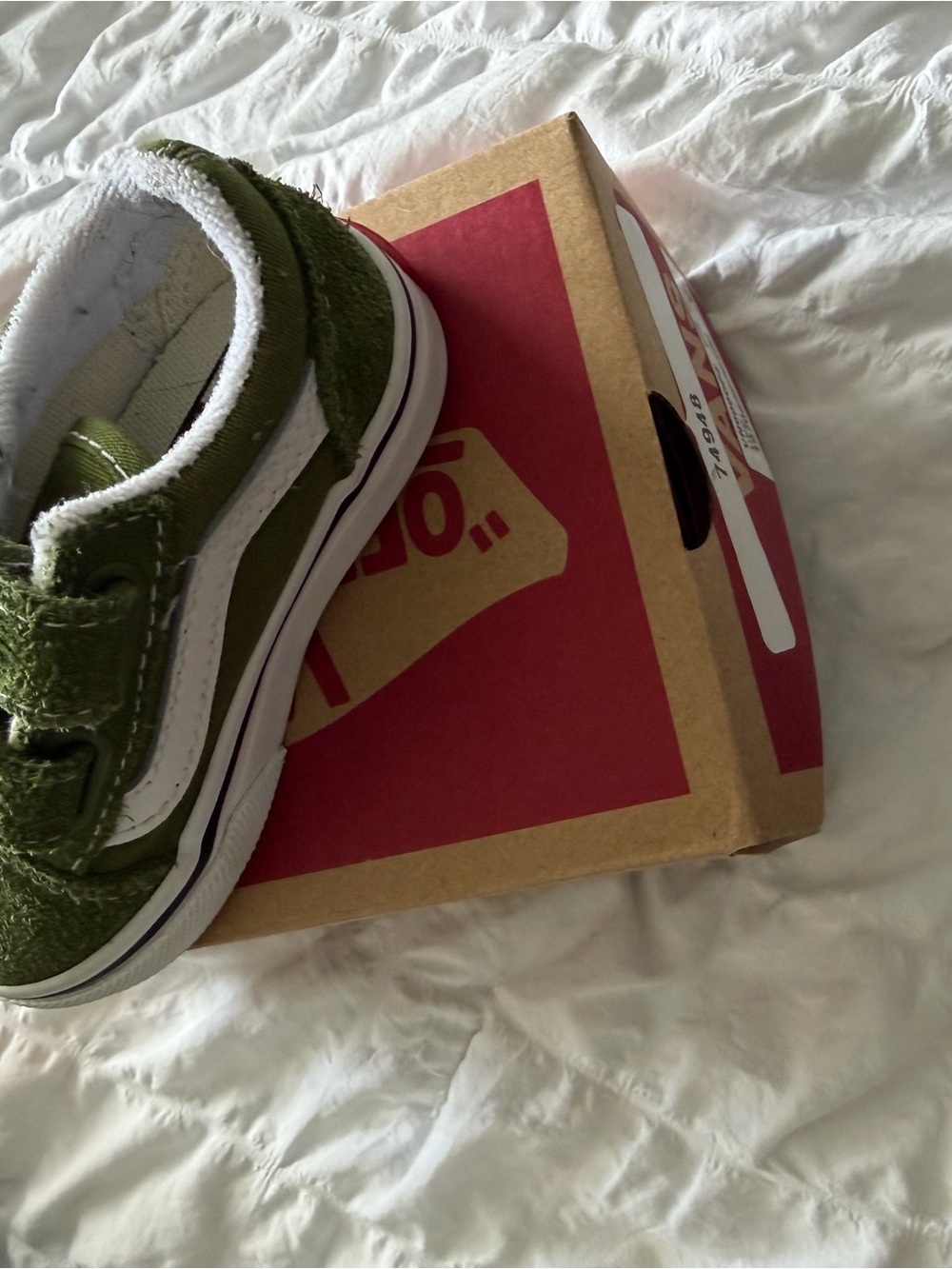 Vans Kids Olive Green & White Velcro Skate Sneakers